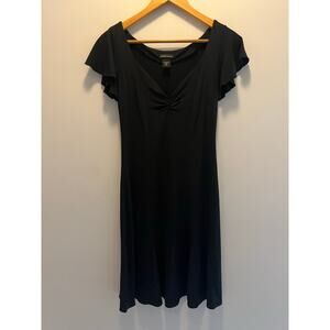 MODA International Black Midi Dress Flutter Short Sleeve Size Small JL